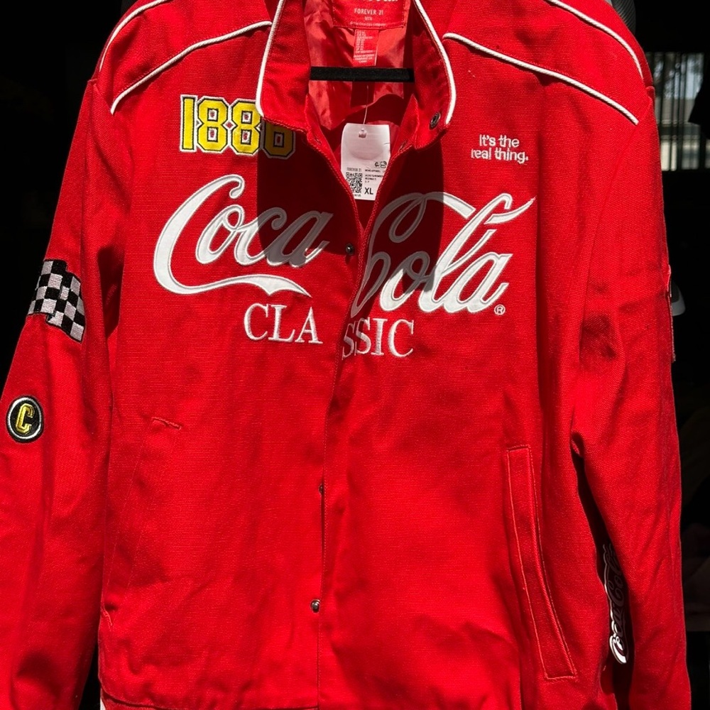 Forever 21 Red Varsity Bomber Jacket with Racing Flair